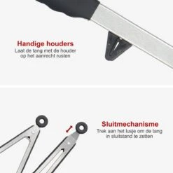 KitchenLove Vleestang - BBQ Tang - Serveertang - Keukentang - Spaghettitang - Pastatang - 30 CM - Roestvrijstaal RVS & Siliconen - Zwart -Kookgerei Koning Verkoop 1200x1200 3615