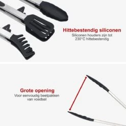 KitchenLove Vleestang - BBQ Tang - Serveertang - Keukentang - Spaghettitang - Pastatang - 30 CM - Roestvrijstaal RVS & Siliconen - Zwart -Kookgerei Koning Verkoop 1200x1200 3616