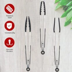 KitchenLove Vleestang - BBQ Tang - Serveertang - Keukentang - Spaghettitang - Pastatang - 30 CM - Roestvrijstaal RVS & Siliconen - Zwart -Kookgerei Koning Verkoop 1200x1200 3620