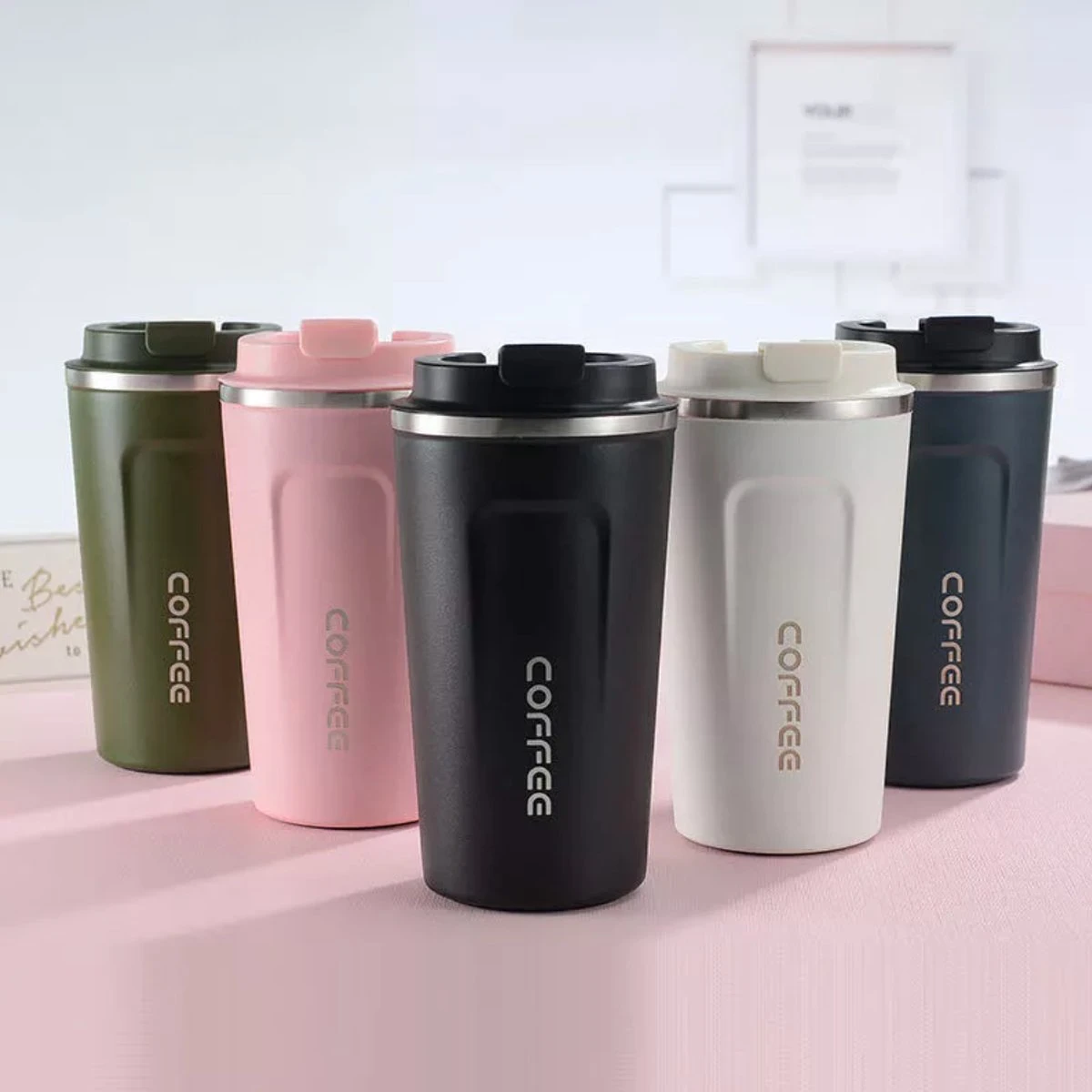 Koffiebeker To Go | Lekvrije Thermosbeker | Thermosfles | RVS Reisbeker | Dubbelwandige Travel Mug | 380 Ml | Zwart 4 Koffiebeker To Go | Lekvrije Thermosbeker | Thermosfles | RVS Reisbeker | Dubbelwandige Travel Mug | 380 Ml | Zwart - Afbeelding 4