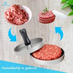 Hamburgerpers - Antiaanbaklaag - BBQ Set - RVS - Incl. 10x Waxpapiertjes -Kookgerei Koning Verkoop 1200x1200 3672