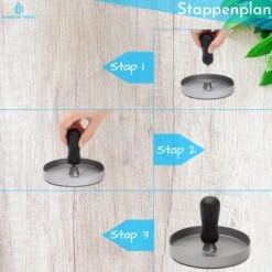 Hamburgerpers - Antiaanbaklaag - BBQ Set - RVS - Incl. 10x Waxpapiertjes -Kookgerei Koning Verkoop 1200x1200 3675