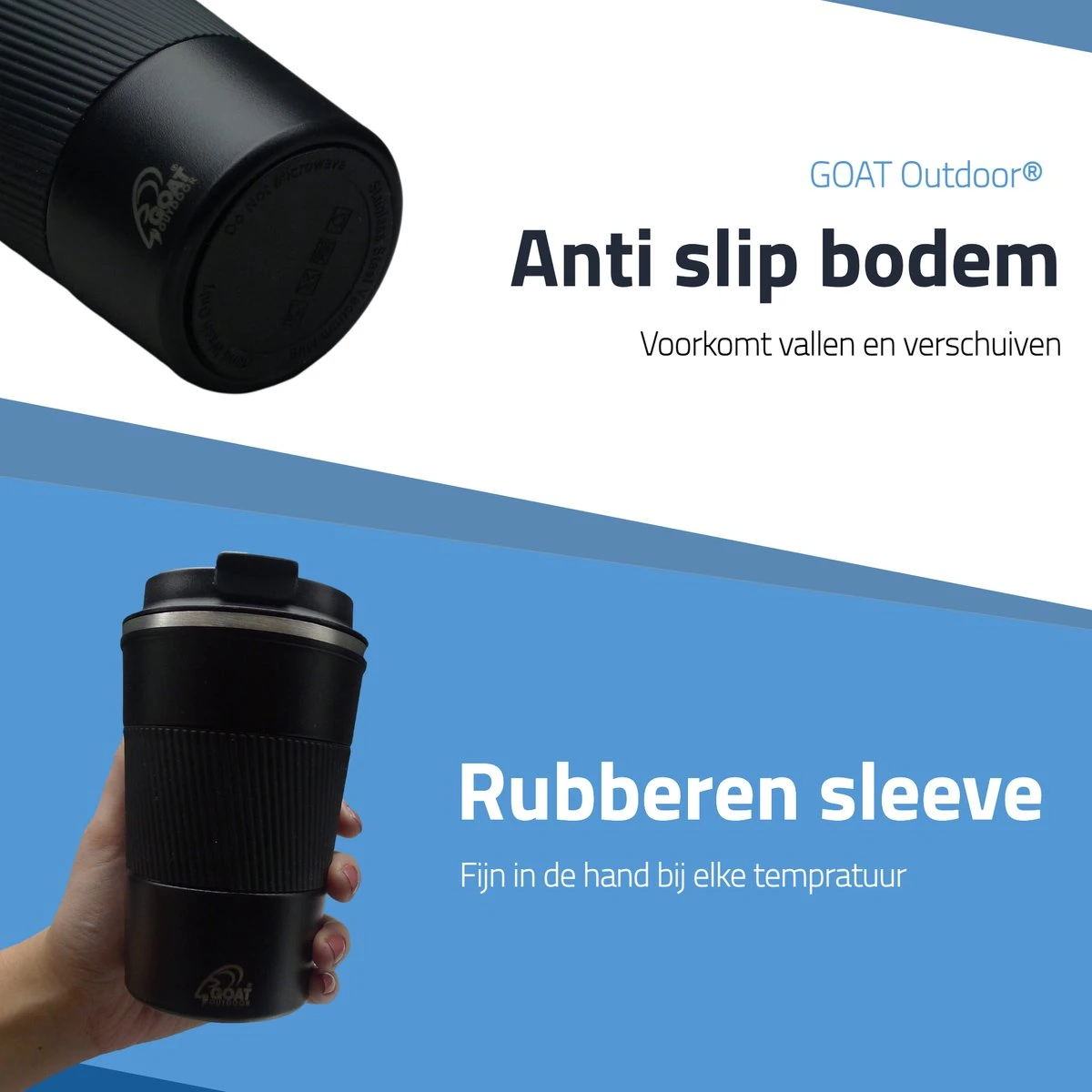 GOAT Outdoor RVS Koffiebeker To Go - Thermosbeker - Theebeker - Reisbeker - Lekvrij - 380ml - Zwart 3 GOAT Outdoor RVS Koffiebeker To Go - Thermosbeker - Theebeker - Reisbeker - Lekvrij - 380ml - Zwart - Afbeelding 3