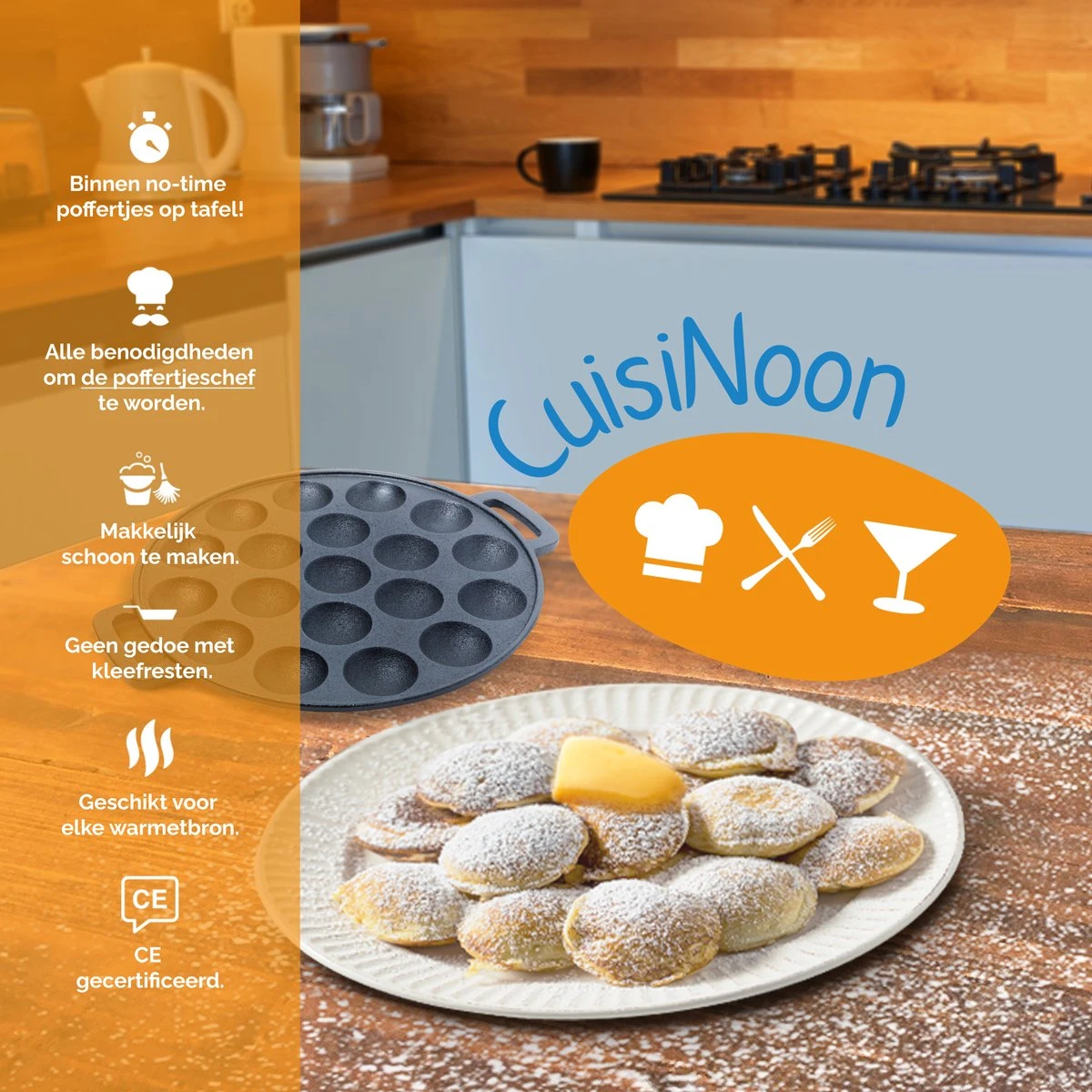 CuisiNoon® Poffertjespan Premium - Complete Poffertjesmaker Set - Inclusief Bakboek 5 CuisiNoon® Poffertjespan Premium - Complete Poffertjesmaker Set - Inclusief Bakboek - Afbeelding 5