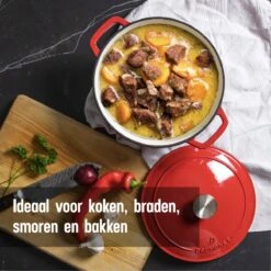 Daumonet Carême Rouge Gietijzeren Braadpan - Sudderpan Kersen Rood - Rond - Ø26 Cm - 4,4 Liter - PFAS & PFOA Vrij - Emaille - Geschikt Voor Alle Warmtebronnen - Elektrisch - Gas - Halogeen - Inductie - Keramisch - Vaatwasserbestendig 13 Daumonet Carême Rouge Gietijzeren Braadpan - Sudderpan Kersen Rood - Rond - Ø26 Cm - 4,4 Liter - PFAS & PFOA Vrij - Emaille - Geschikt Voor Alle Warmtebronnen - Elektrisch - Gas - Halogeen - Inductie - Keramisch - Vaatwasserbestendig -Kookgerei Koning Verkoop 1200x1200 5059