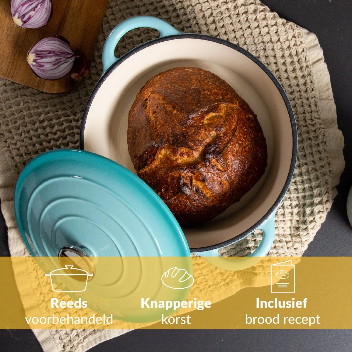 Chefarone Gietijzeren Pan - Braadpan Inclusief Deksel - Geschikt Voor Alle Warmtebronnen - Geëmailleerd Blauw 3 Chefarone Gietijzeren Pan - Braadpan Inclusief Deksel - Geschikt Voor Alle Warmtebronnen - Geëmailleerd Blauw - Afbeelding 3