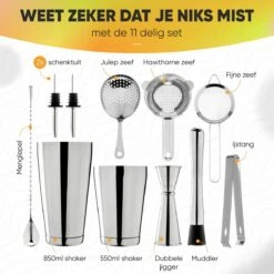 Cocktail Set Bartender Pros™ - Cocktail Shaker - 11-Delige Cocktailset - Boston Shaker - Cocktailshaker - Zilver - RVS 17 Cocktail Set Bartender Pros™ - Cocktail Shaker - 11-Delige Cocktailset - Boston Shaker - Cocktailshaker - Zilver - RVS -Kookgerei Koning Verkoop 1200x1200 5411