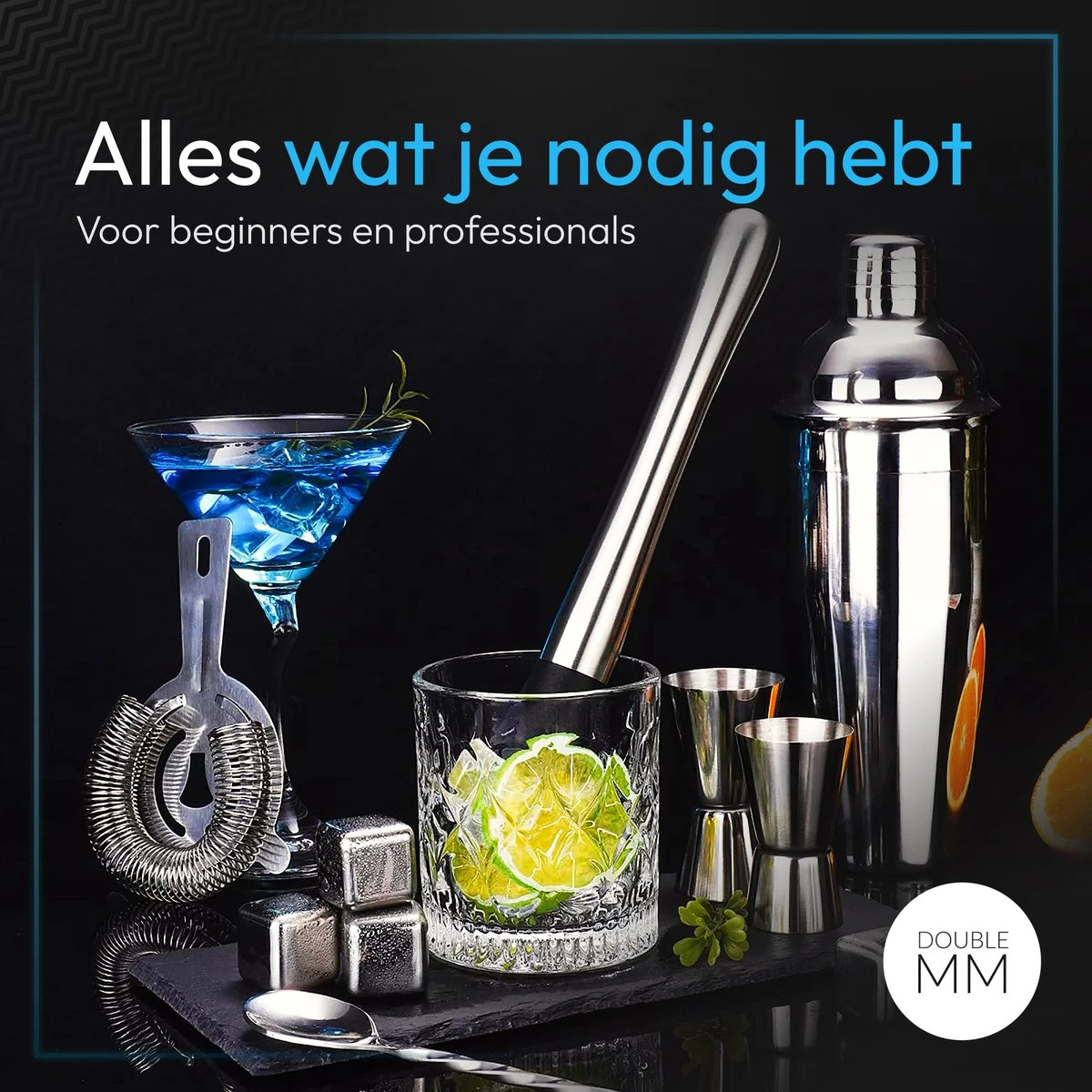 DoubleMM Cocktailset 18 Delig - Cocktail Shaker Set - Bartender - Inclusief Stamper, Rietjes, Stamper, Jigger En Herbruikbare Rvs Ijsblokjes - Plus Cocktail Recepten App 5 DoubleMM Cocktailset 18 Delig - Cocktail Shaker Set - Bartender - Inclusief Stamper, Rietjes, Stamper, Jigger En Herbruikbare Rvs Ijsblokjes - Plus Cocktail Recepten App - Afbeelding 5