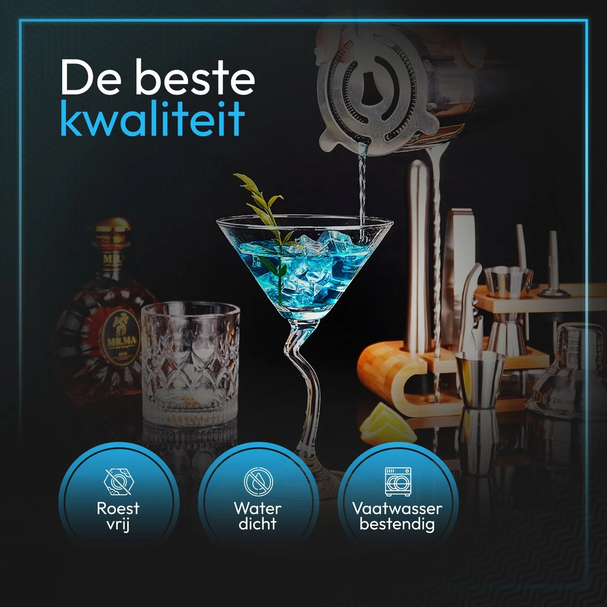 DoubleMM Cocktailset 18 Delig - Cocktail Shaker Set - Bartender - Inclusief Stamper, Rietjes, Stamper, Jigger En Herbruikbare Rvs Ijsblokjes - Plus Cocktail Recepten App 8 DoubleMM Cocktailset 18 Delig - Cocktail Shaker Set - Bartender - Inclusief Stamper, Rietjes, Stamper, Jigger En Herbruikbare Rvs Ijsblokjes - Plus Cocktail Recepten App - Afbeelding 8