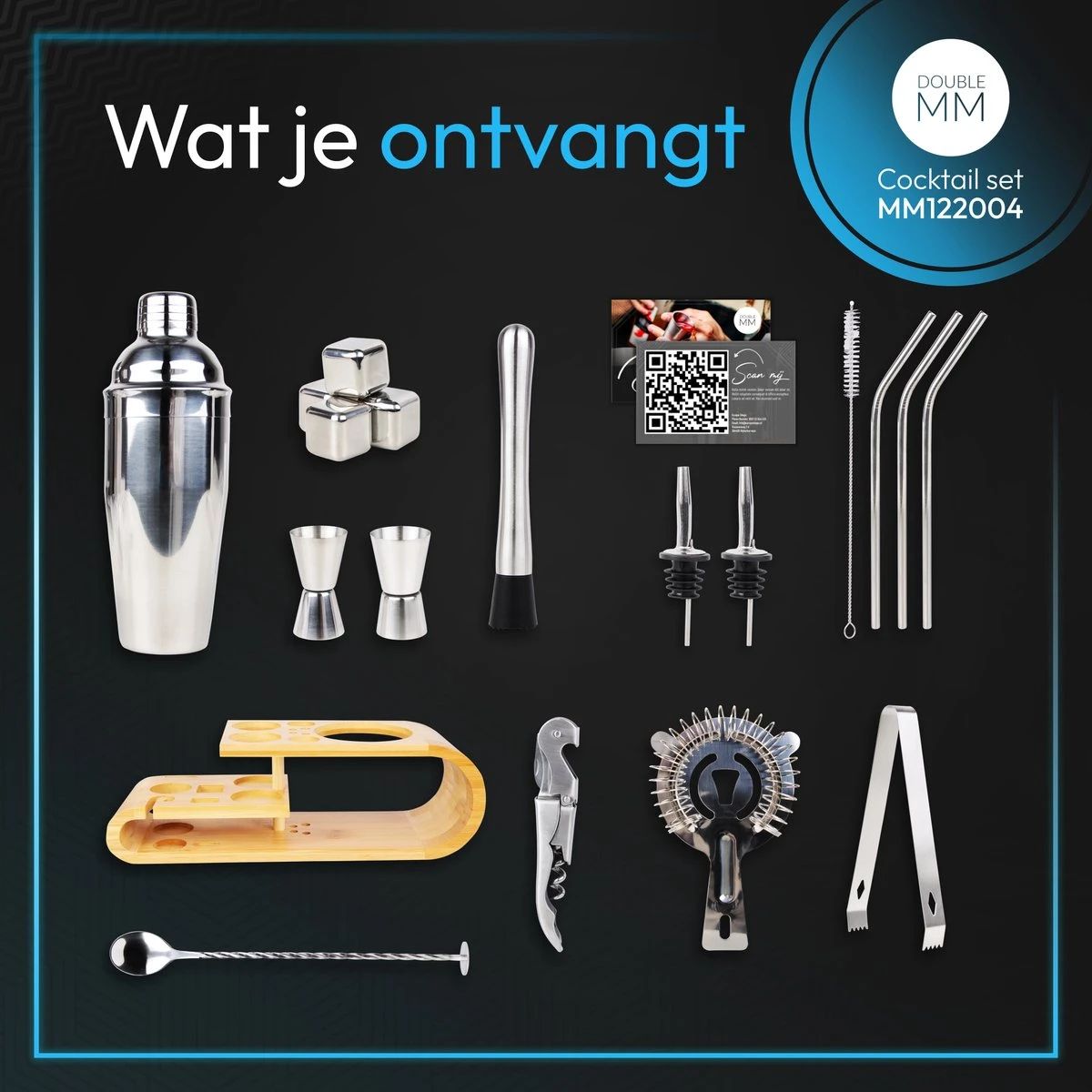 DoubleMM Cocktailset 18 Delig - Cocktail Shaker Set - Bartender - Inclusief Stamper, Rietjes, Stamper, Jigger En Herbruikbare Rvs Ijsblokjes - Plus Cocktail Recepten App 10 DoubleMM Cocktailset 18 Delig - Cocktail Shaker Set - Bartender - Inclusief Stamper, Rietjes, Stamper, Jigger En Herbruikbare Rvs Ijsblokjes - Plus Cocktail Recepten App - Afbeelding 10