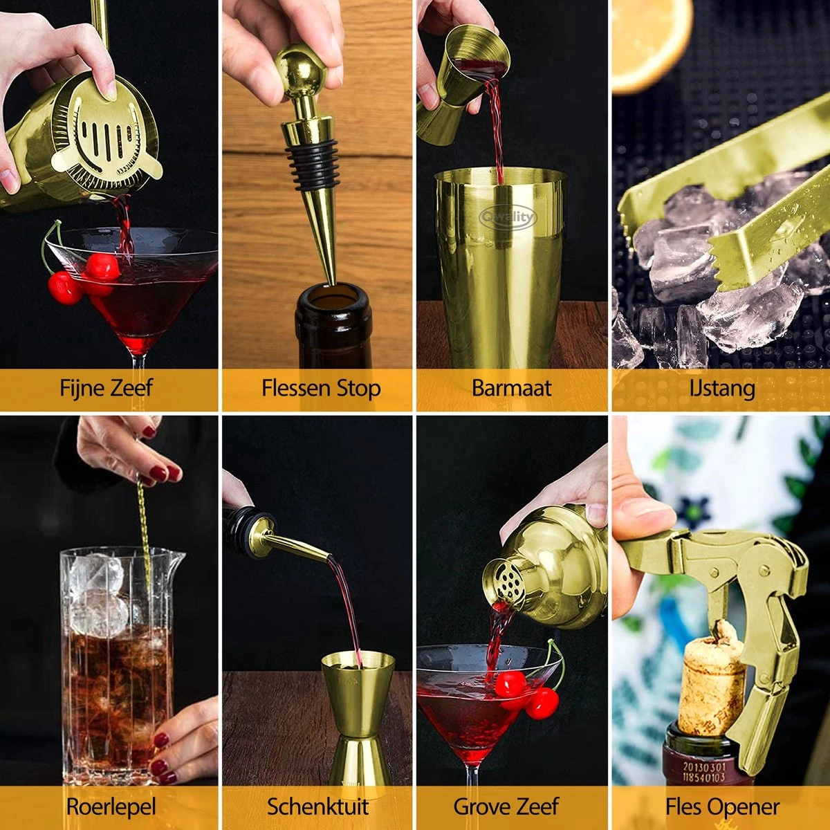 Cocktail Set - 20 Delig (750ml) - Cocktail Shaker Set - Incl. Nederlandstalig Recepten E-book – Valentijn - Luxe Cadeau Man Vrouw - Shaker Set – Goudkleurig – Qwality 4 Cocktail Set - 20 Delig (750ml) - Cocktail Shaker Set - Incl. Nederlandstalig Recepten E-book – Valentijn - Luxe Cadeau Man Vrouw - Shaker Set – Goudkleurig – Qwality - Afbeelding 4