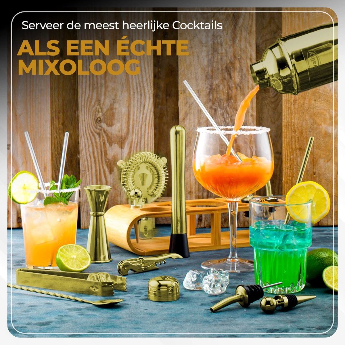 Cocktail Set - 20 Delig (750ml) - Cocktail Shaker Set - Incl. Nederlandstalig Recepten E-book – Valentijn - Luxe Cadeau Man Vrouw - Shaker Set – Goudkleurig – Qwality 6 Cocktail Set - 20 Delig (750ml) - Cocktail Shaker Set - Incl. Nederlandstalig Recepten E-book – Valentijn - Luxe Cadeau Man Vrouw - Shaker Set – Goudkleurig – Qwality - Afbeelding 6