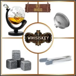 Whisiskey Whiskey Karaf - Wereldbol - Luxe Whisky Karaf Set - 0,9 L - Decanteer Karaf - Whiskey Set - Incl. 4 Whiskey Stones - IJstang - Schenktuit - Peaky Blinders - Cadeau Voor Man & Vrouw -Kookgerei Koning Verkoop 1200x1200 5555
