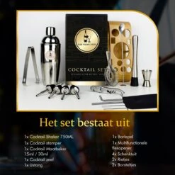 Bar Dedicated - Cocktail Set 16 Delig - Cocktail Shaker Met Bamboo Standaard - Inclusief Nederlandstalig Cocktail Boek (750ML) - Pasen -Kookgerei Koning Verkoop 1200x1200 5562