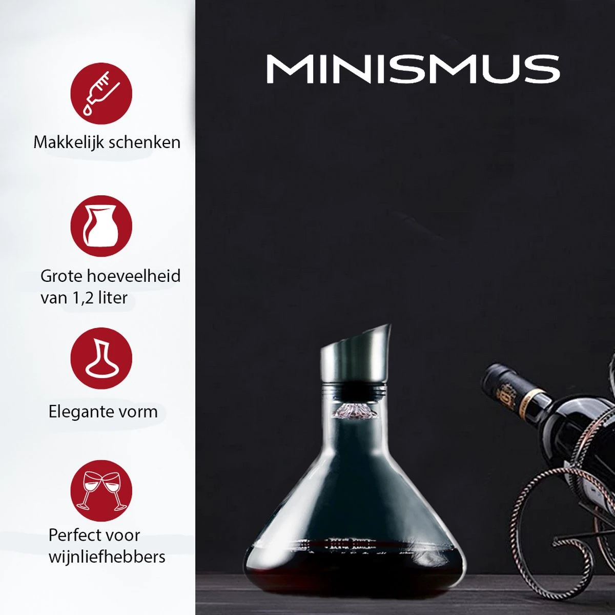 Minismus Decanteerkaraf 1200ml - Luxe Karaf - Wijnkaraf 6 Minismus Decanteerkaraf 1200ml - Luxe Karaf - Wijnkaraf - Afbeelding 6