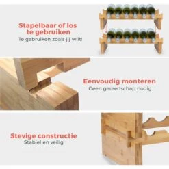 KitchenBrothers Bamboe Wijnrek Voor 18 Flessen - 3 Delig Stapelbaar Bamboo Flessenrek - 58,5 X 28,5 X 40,5cm - Blank Hout 9 KitchenBrothers Bamboe Wijnrek Voor 18 Flessen - 3 Delig Stapelbaar Bamboo Flessenrek - 58,5 X 28,5 X 40,5cm - Blank Hout -Kookgerei Koning Verkoop 1200x1200 5597