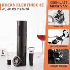 Krexs Elektrische Wijnopener – Kurkentrekker - Wijnopener - Wijn Accessoires - Flessenopener – Wijnstopper - Wijnfles Opener -Kookgerei Koning Verkoop 1200x1200 5709