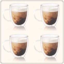 OTIX Dubbelwandige Koffieglazen - Koffiekopjes - 180 Ml - Set Van 4 - Transparant - Latte Macchiato Glazen -Kookgerei Koning Verkoop 1200x1200 571