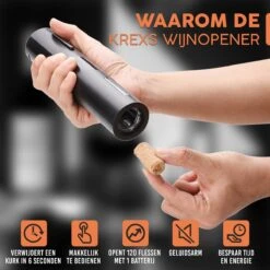 Krexs Elektrische Wijnopener – Kurkentrekker - Wijnopener - Wijn Accessoires - Flessenopener – Wijnstopper - Wijnfles Opener -Kookgerei Koning Verkoop 1200x1200 5710