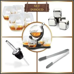 Whisiskey Whiskey Karaf - Wereldbol - Luxe Whisky Karaf Set - Whiskey Set - 0,9 L - Decanteer Karaf - Incl. 4 RVS Whiskey Stones, Schenktuit En 4 Whiskey Glazen - Peaky Blinders - Cadeau Voor Man & Vrouw -Kookgerei Koning Verkoop 1200x1200 5817