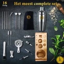 Bar Dedicated - Cocktailshaker Set 16 Delig - Cocktail Set Inclusief Nederlandstalig Receptenboek (750ml) -Kookgerei Koning Verkoop 1200x1200 5877