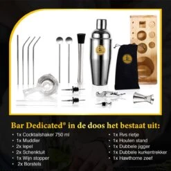 Bar Dedicated - Cocktailshaker Set 16 Delig - Cocktail Set Inclusief Nederlandstalig Receptenboek (750ml) -Kookgerei Koning Verkoop 1200x1200 5879