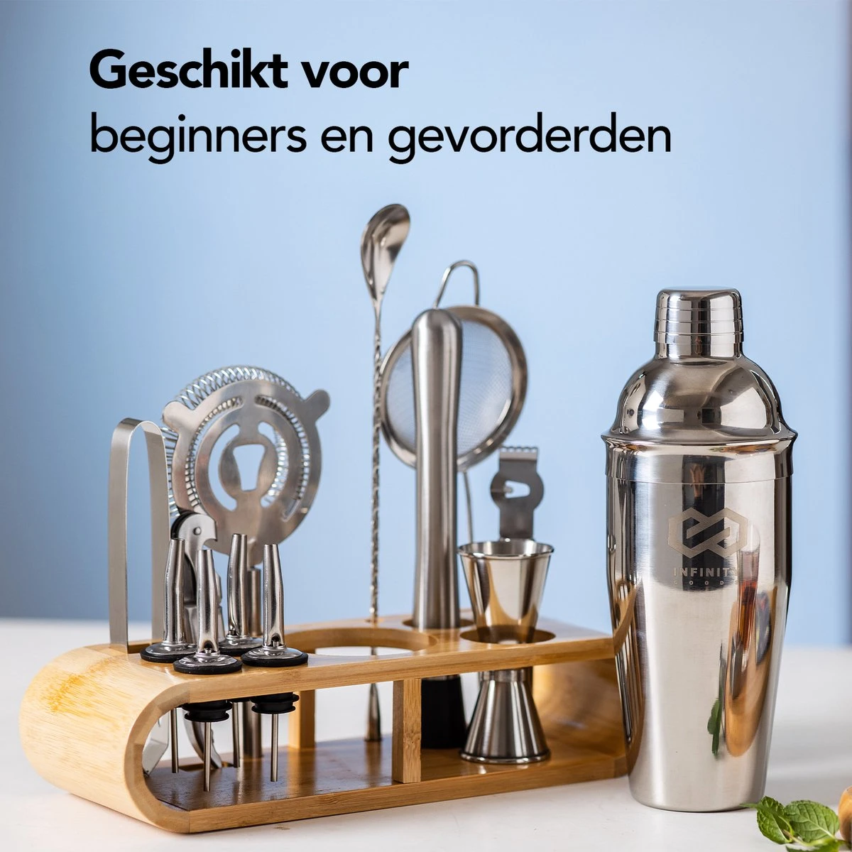 Infinity Goods Cocktailset - 15 Delige RVS Cocktail Shaker Set - Luxe Cadeauverpakking - Inclusief Recepten - RVS 4 Infinity Goods Cocktailset - 15 Delige RVS Cocktail Shaker Set - Luxe Cadeauverpakking - Inclusief Recepten - RVS - Afbeelding 4
