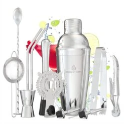 Cocktail Set - 12 Delige Cocktail Shaker Set - RVS Cocktailset Incl. Receptenboek - 750ml