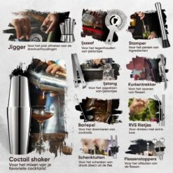 Strex Cocktail Set Zilver RVS 21 Delig (750ml) - Incl. NL Receptenboek - Cocktail Shaker - Cadeauverpakking 14 Strex Cocktail Set Zilver RVS 21 Delig (750ml) - Incl. NL Receptenboek - Cocktail Shaker - Cadeauverpakking -Kookgerei Koning Verkoop 1200x1200 5914