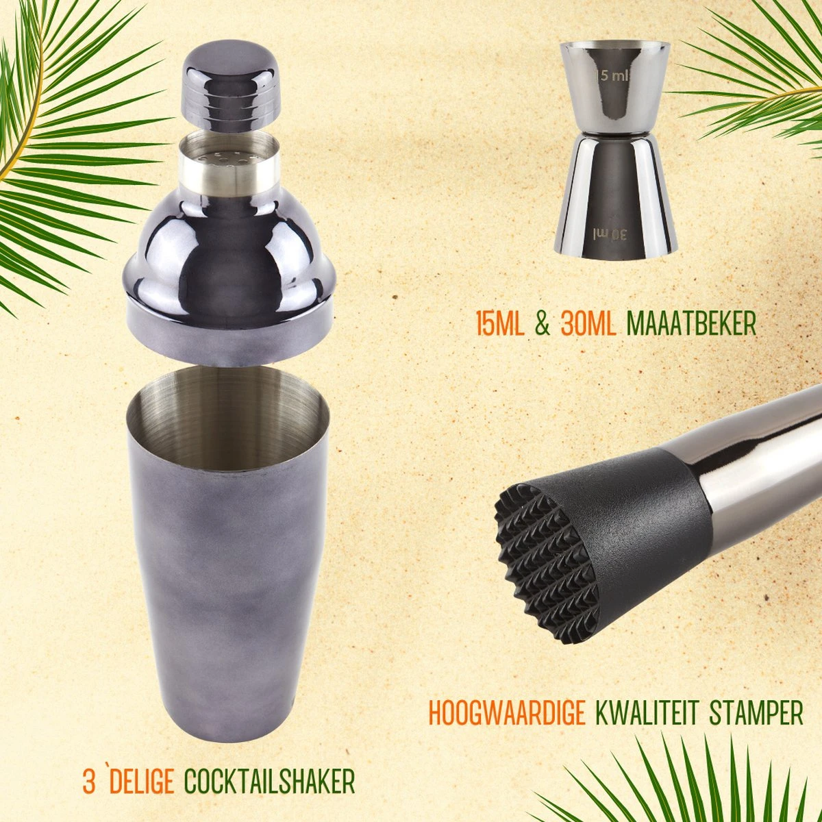 Cocktail Set - Zwart - 750ml - Cocktail Shaker Set - Cocktail Stamper - 17 Recepten - 13 Delig 3 Cocktail Set - Zwart - 750ml - Cocktail Shaker Set - Cocktail Stamper - 17 Recepten - 13 Delig - Afbeelding 3