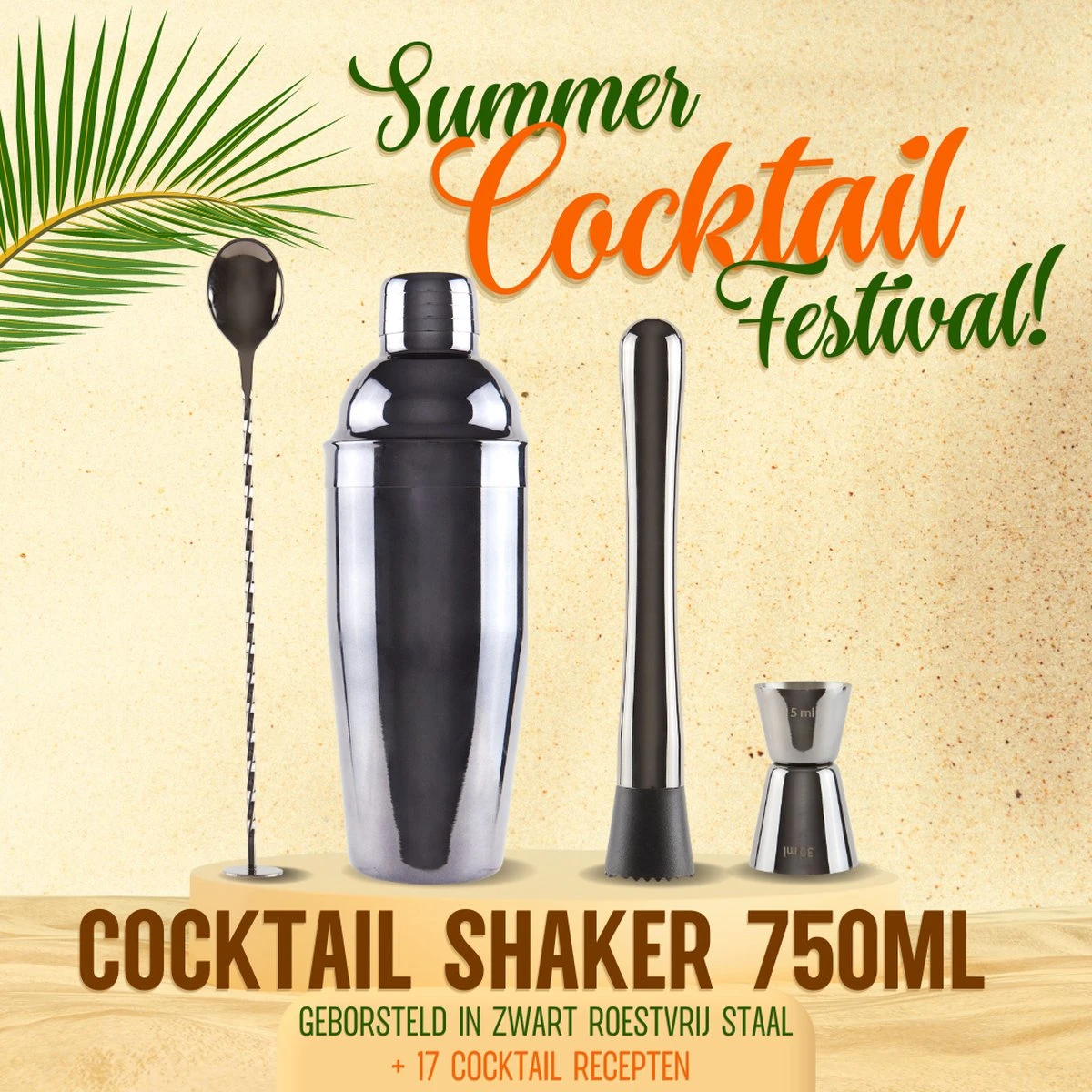 Cocktail Set - Zwart - 750ml - Cocktail Shaker Set - Cocktail Stamper - 17 Recepten - 13 Delig 6 Cocktail Set - Zwart - 750ml - Cocktail Shaker Set - Cocktail Stamper - 17 Recepten - 13 Delig - Afbeelding 6