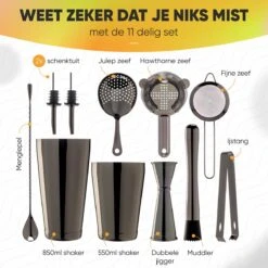 Cocktail Set Bartender Pros™ - Cocktail Shaker - 11-Delige Cocktailset - Boston Shaker - Cocktailshaker - Zwart - RVS -Kookgerei Koning Verkoop 1200x1200 5975
