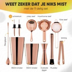 Cocktail Set Bartender Pros™ - Cocktail Shaker - 11-Delige Cocktailset - Boston Shaker - Cocktailshaker - Rose - RVS -Kookgerei Koning Verkoop 1200x1200 5986