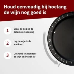 Happy Cook® Wijn Vacuümpomp - Wijnstopper – Wine Saver – Wijndop – Met Datumschaal - Zwart -Kookgerei Koning Verkoop 1200x1200 6016