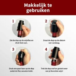 Happy Cook® Wijn Vacuümpomp - Wijnstopper – Wine Saver – Wijndop – Met Datumschaal - Zwart -Kookgerei Koning Verkoop 1200x1200 6017