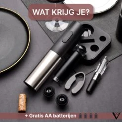 Vinoh Elektrische Kurkentrekker - Wijnopener - Wijn Opener Set Met Kurkentrekker - Wijnstopper - Foliesnijder - Schenktuit - Inclusief AA Batterijen -Kookgerei Koning Verkoop 1200x1200 6056
