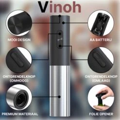 Vinoh Elektrische Kurkentrekker - Wijnopener - Wijn Opener Set Met Kurkentrekker - Wijnstopper - Foliesnijder - Schenktuit - Inclusief AA Batterijen -Kookgerei Koning Verkoop 1200x1200 6058