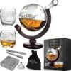 MikaMax Globe Whiskey Decanter – Standaard Versie – Whiskey Set – Complete Set – Whiskey Karaf – Incl. 2 Whiskey Glazen En Whiskey Stones – 900 ML