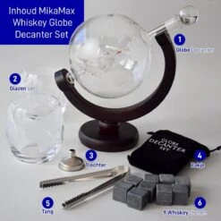 MikaMax Globe Whiskey Decanter – Standaard Versie – Whiskey Set – Complete Set – Whiskey Karaf – Incl. 2 Whiskey Glazen En Whiskey Stones – 900 ML -Kookgerei Koning Verkoop 1200x1200 6103
