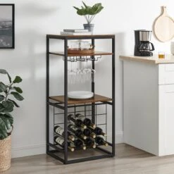 IN.HOMEXL - Sheaf - Wijnrek Voor 20 Flessen - Industrieel - Wijnrek Metaal - Bruin / Zwart - Flessenrek - 52 X 40 X 113 Cm