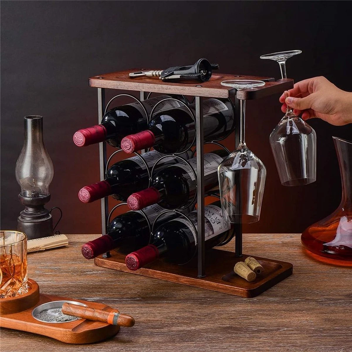 Nezr® Wijnrek - Luxe Design - Wijnrek Hout - Wijnrek Metaal - Wijnglashouder - Wijnfleshouder - Bruin 5 Nezr® Wijnrek - Luxe Design - Wijnrek Hout - Wijnrek Metaal - Wijnglashouder - Wijnfleshouder - Bruin - Afbeelding 5