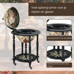 Costway - Wijnrek - Globebar - Wijnbar - Wereldbol Bar - ⌀ 56 Cm - Cremewit/Zwart -Kookgerei Koning Verkoop 1200x1200 6153