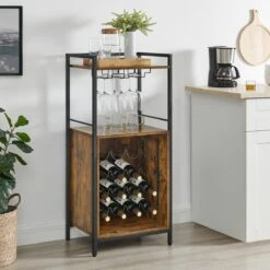 IN.HOMEXL - Burstal - Wijnrek Voor 16 Flessen - Industrieel - Wijnrek Metaal - Bruin / Zwart - Flessenrek - 52 X 40 X 112 Cm