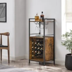 IN.HOMEXL - Burstal - Wijnrek Voor 16 Flessen - Industrieel - Wijnrek Metaal - Bruin / Zwart - Flessenrek - 52 X 40 X 112 Cm -Kookgerei Koning Verkoop 1200x1200 6186