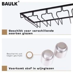 BAULK® - Wijnglazenhouder - Wijnglazenrek - Wijnglazen Rek - Glazenrek - Hangend - Tot 12 Glazen - 2 Gratis Wijnstoppen - 4 Rijen - Zwart 12 BAULK® - Wijnglazenhouder - Wijnglazenrek - Wijnglazen Rek - Glazenrek - Hangend - Tot 12 Glazen - 2 Gratis Wijnstoppen - 4 Rijen - Zwart -Kookgerei Koning Verkoop 1200x1200 6206