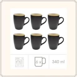OTIX Koffiekopjes - Met Oor - Set Van 6 - Theekoppen - 340ml - Zwart - Keramiek 10 OTIX Koffiekopjes - Met Oor - Set Van 6 - Theekoppen - 340ml - Zwart - Keramiek -Kookgerei Koning Verkoop 1200x1200 622