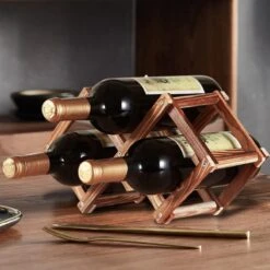 Merkloos Wijnrek 4 Flessen - Hout - Wijnflessenhouder - Wijnrek Hout - Inklapbaar - Houten Wijnrek - Wijnkast - Flessenrek - Wijnrekken - Wijnfleshouder -Kookgerei Koning Verkoop 1200x1200 6222