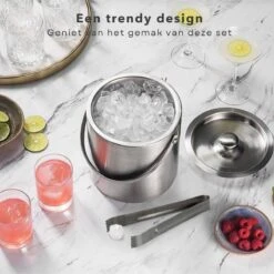 Cheqo® Luxe IJsemmer Met Tang - Dubbelwandig - RVS - IJstang - IJsblokjesemmer - Afsluitbaar -Kookgerei Koning Verkoop 1200x1200 6385