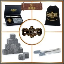 Whisiskey Luxe Whiskey Stones Set - 12 Stuks - Natuursteen Whiskey Stenen Voor Glazen - IJsblokjes - Ijstang - Fluwelen Opbergzak - Herbruikbare IJsblokjes - IJklontjes Steen - Ice Cube - Cadeau Voor Man & Vrouw -Kookgerei Koning Verkoop 1200x1200 6391