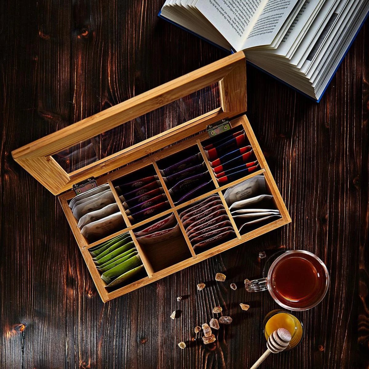 Lumaland Cuisine - Theedoos Van Bamboe - Theebox Met 8 Vakken - Duurzam Decoratief Materiaal - Ca. 28 X 16 X 9 Cm 9 Lumaland Cuisine - Theedoos Van Bamboe - Theebox Met 8 Vakken - Duurzam Decoratief Materiaal - Ca. 28 X 16 X 9 Cm - Afbeelding 9